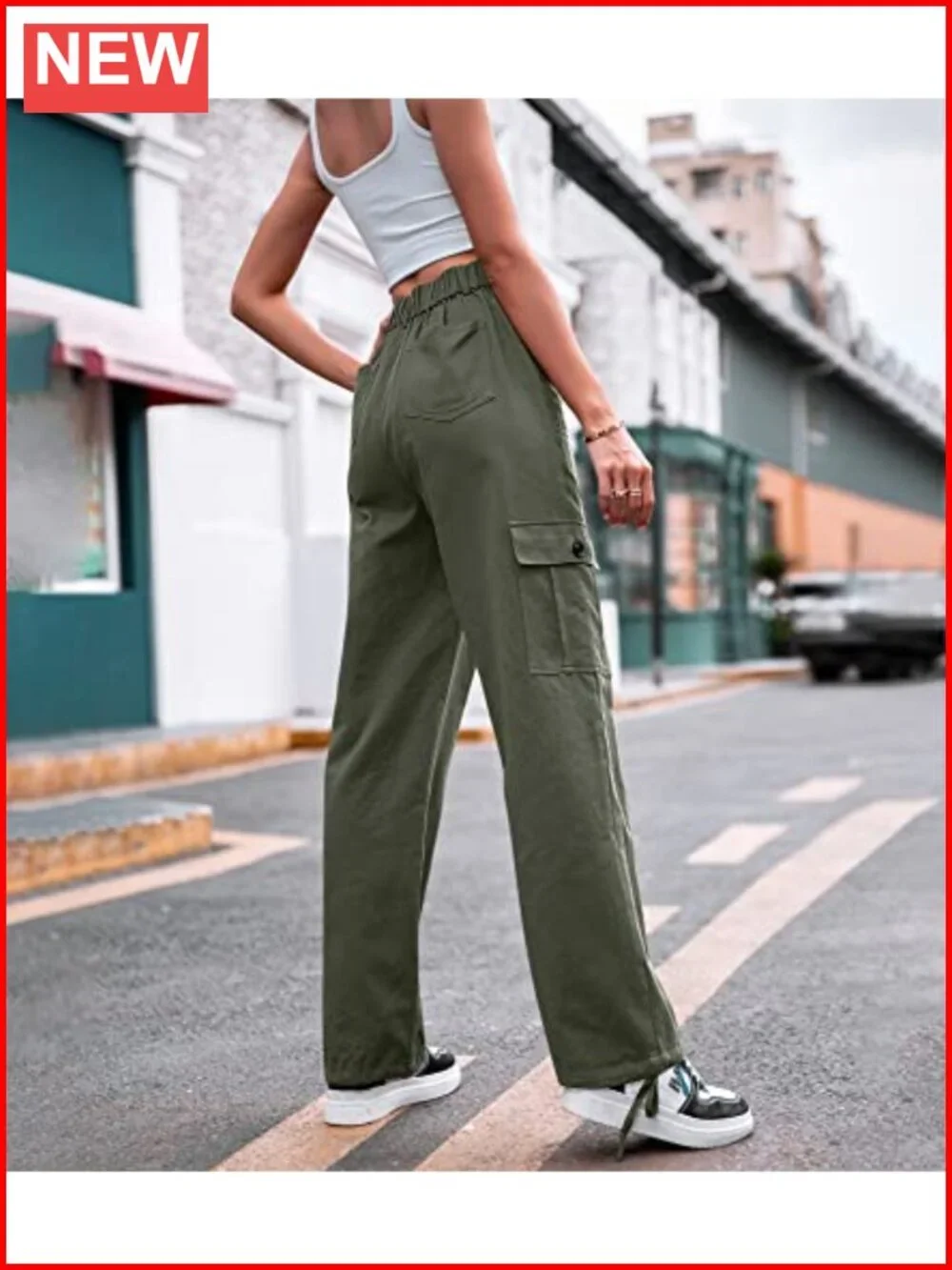 Wide Leg Cargo Pants 6 Pockets Cotton Spandex Military Trousers